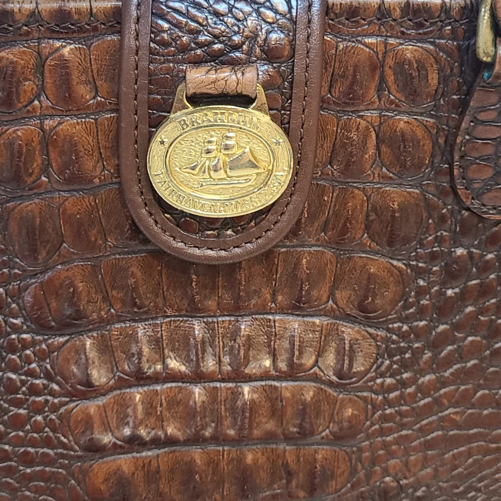 Brahmin Rich Brown Crocodile-Embossed Satchel